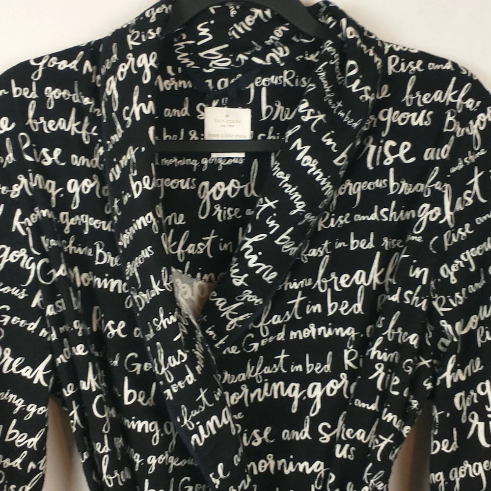 Kate Spade Robe Womens Large XL Black White Flannel Rise And Shine